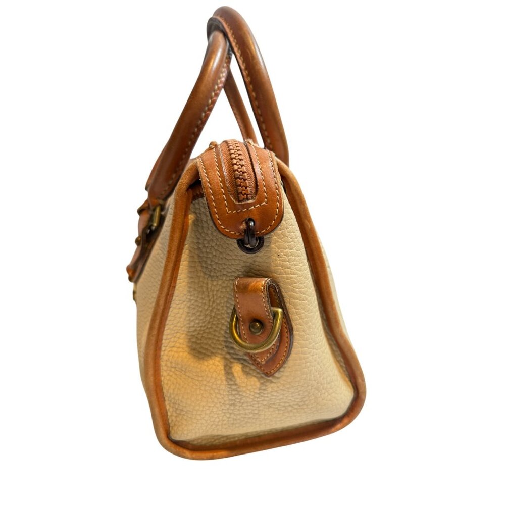 Vintage Dooney & Bourke Two Tone Taupe Saddle Pebbled Leather Satchel Bag - Picture 4 of 14